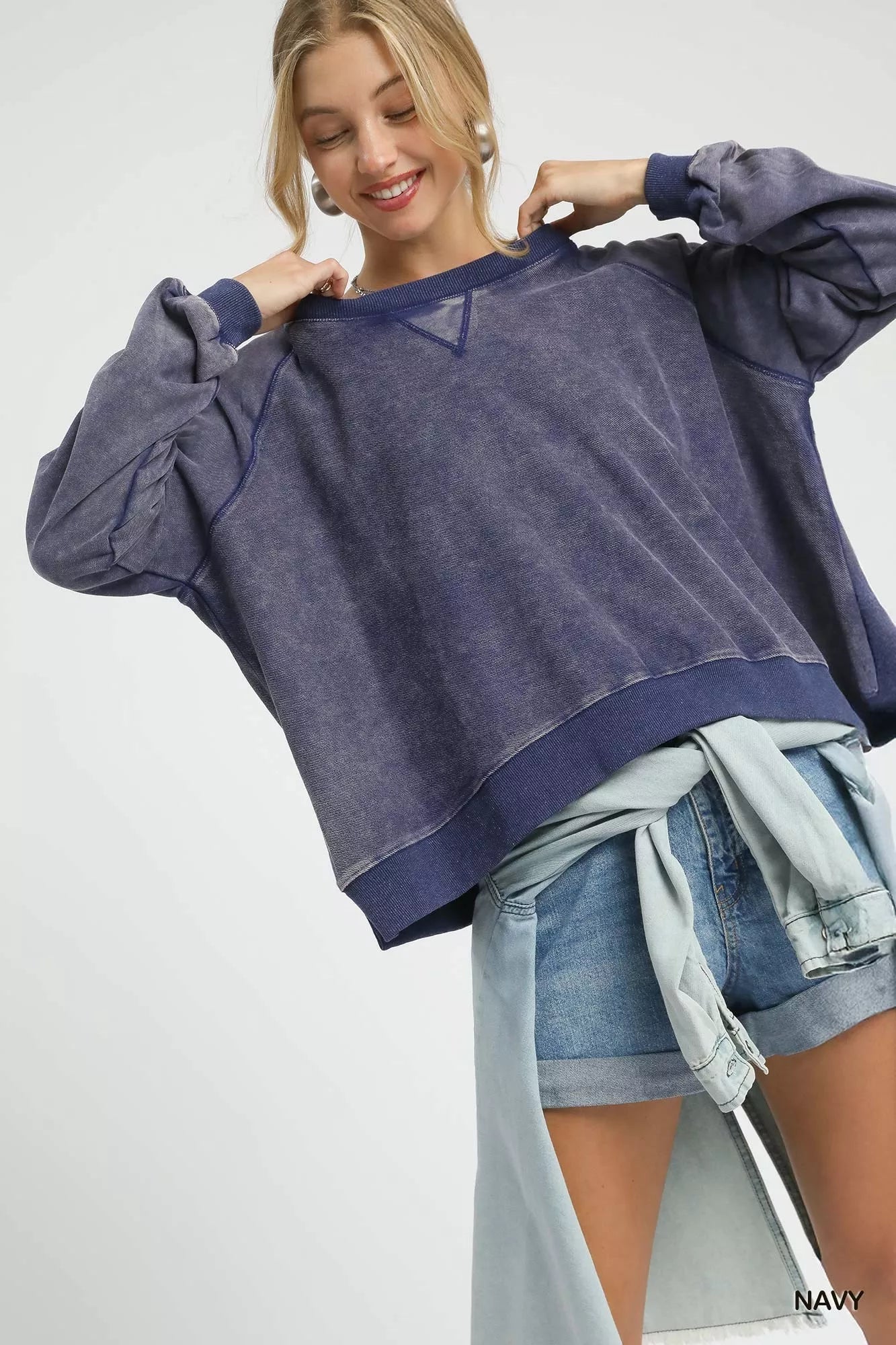 Umgee Mineral Wash French Terry Sweatshirt - Fashorio