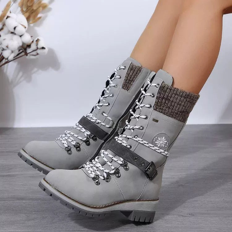 Lace Up Block Heel Boots back view