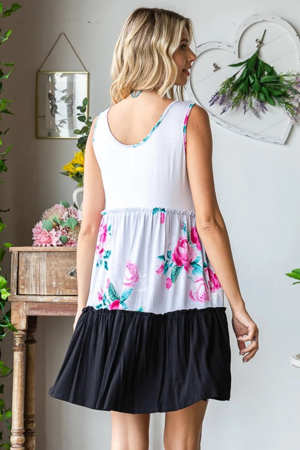 Scoop Neck Frill Tiered Dress in Ivory back view