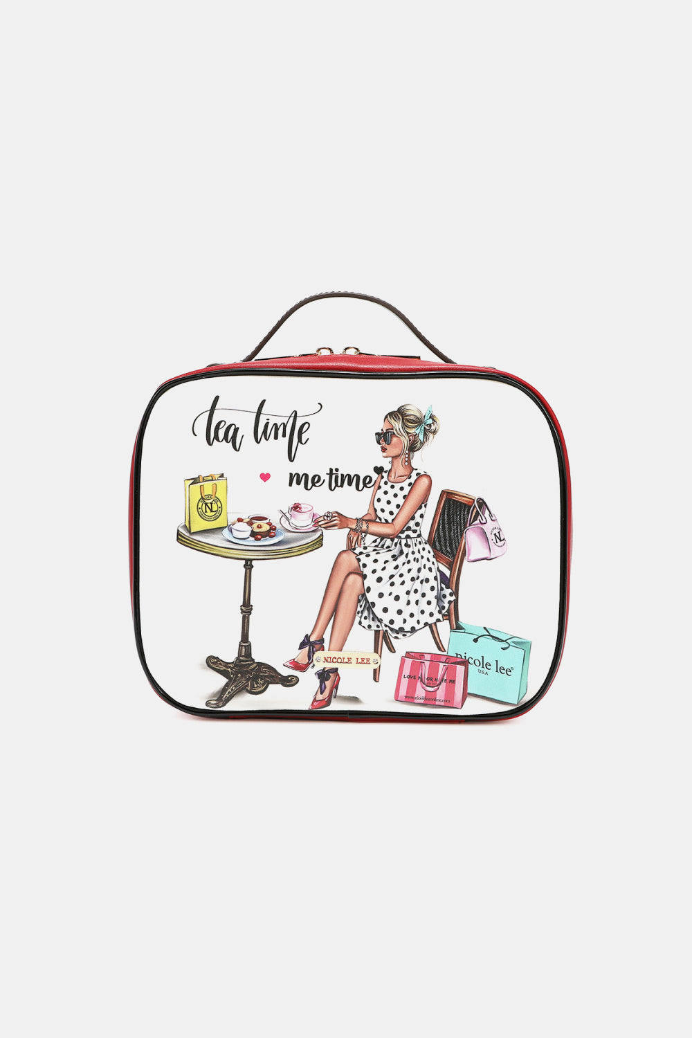 Nicole Lee USA Printed Handbag with Three Pouches Tea Time Me Time One Size - Fashorio