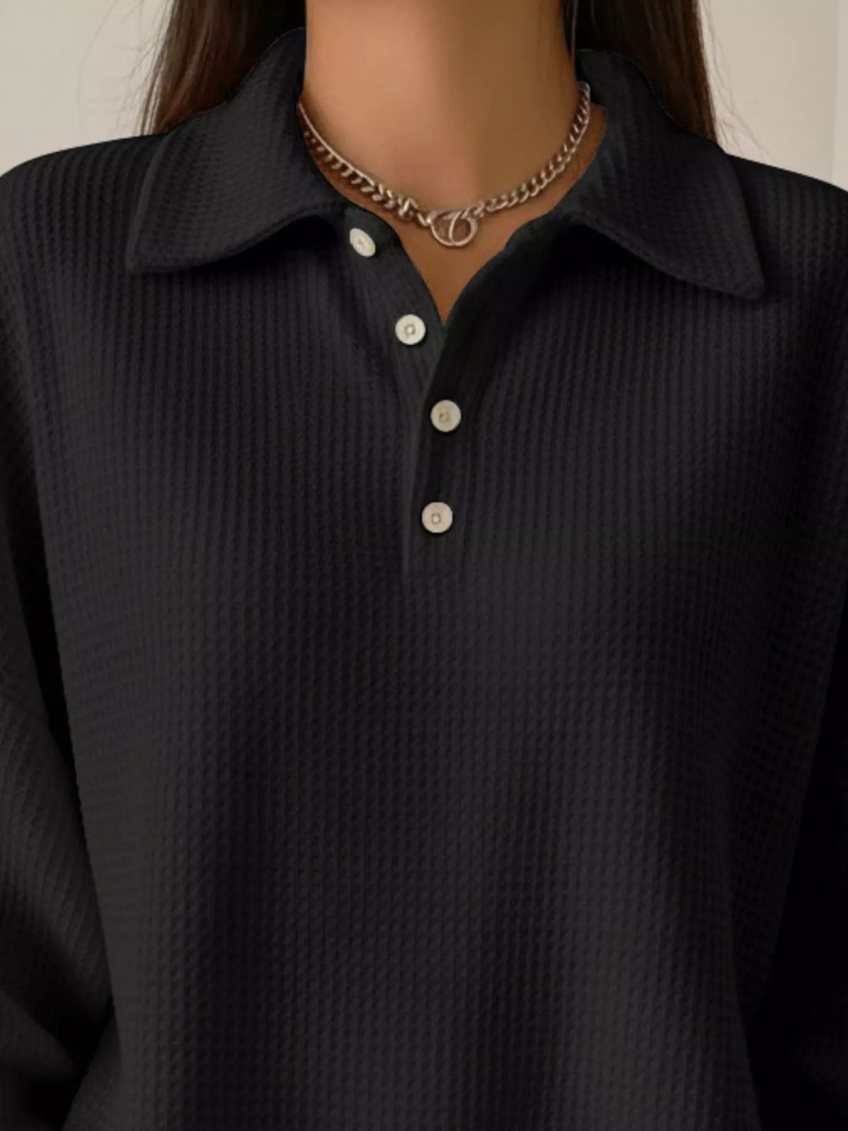 Waffle knit top three quarter view