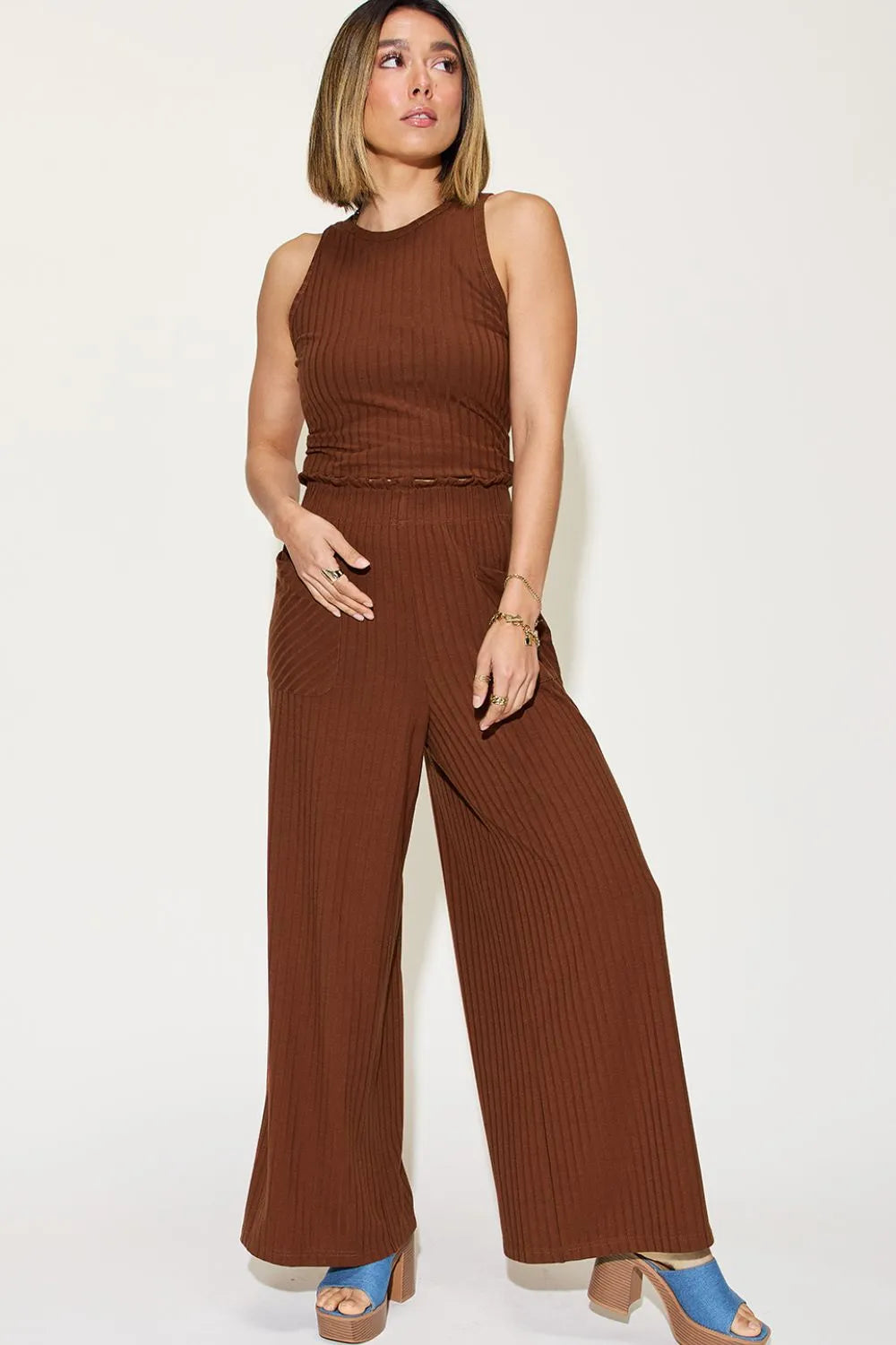 Ribbed Tank and Wide Leg Pants Set, view 12