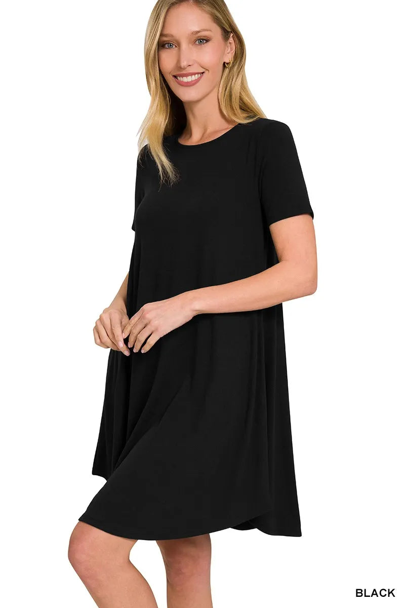 A Line Dress with Side Pockets in Black side view