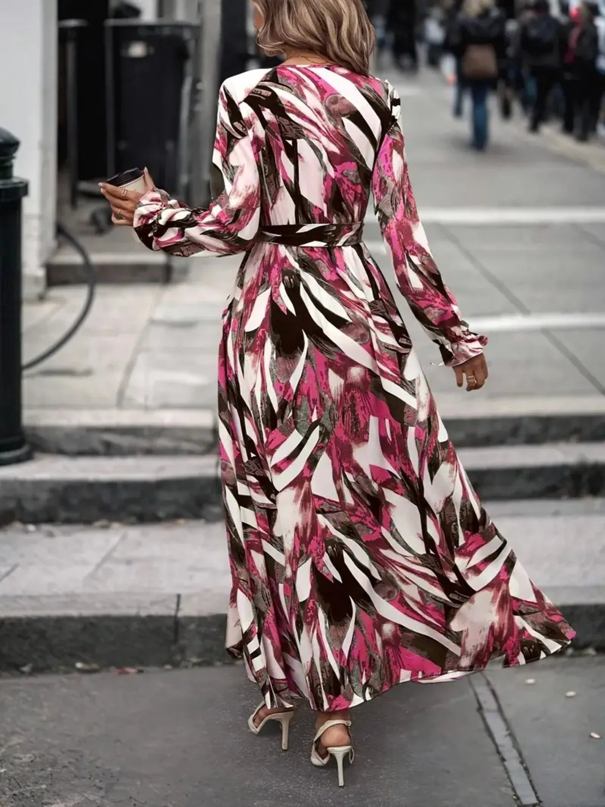 Flounce sleeve maxi dress movement shot