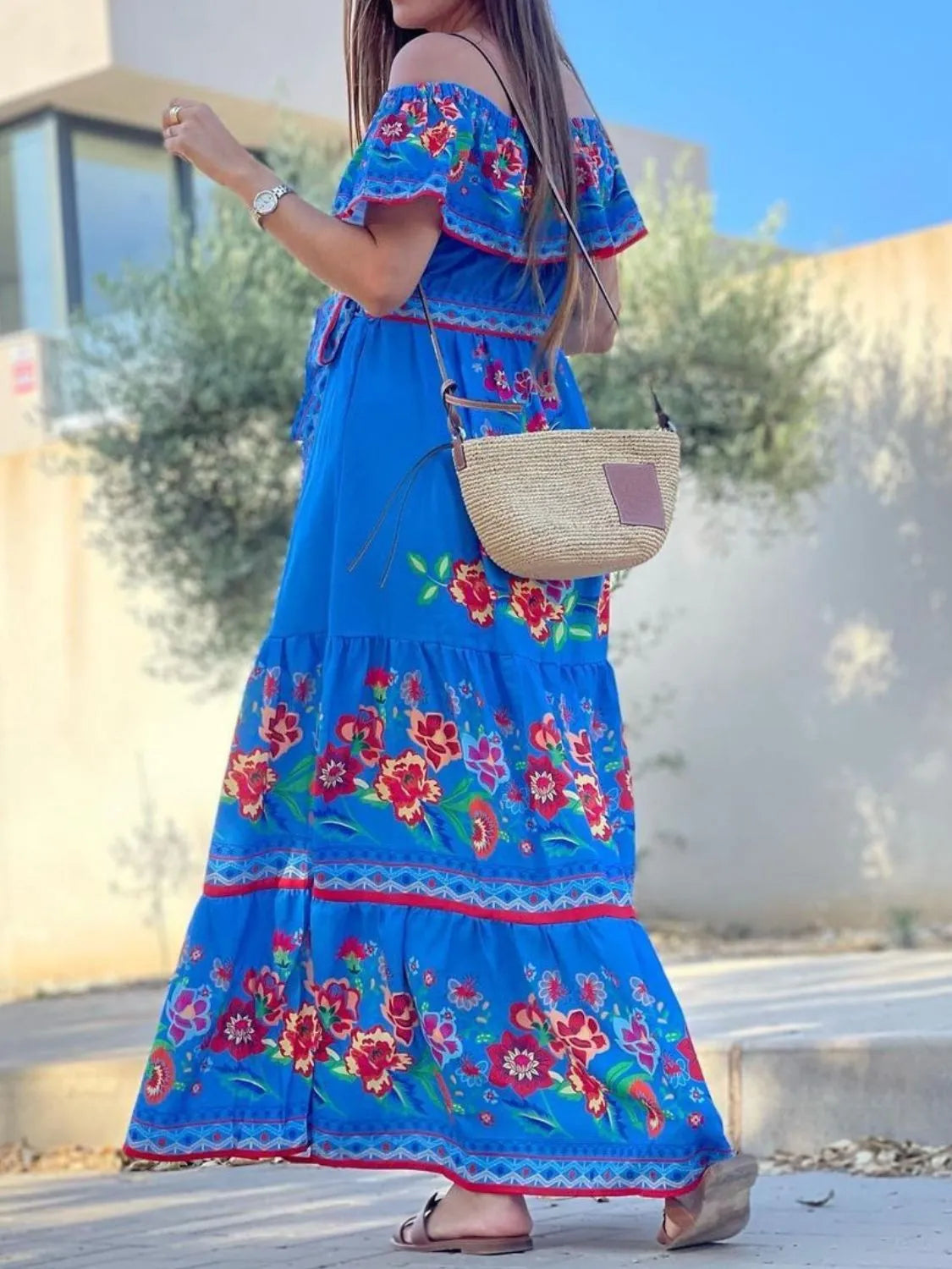 Floral off shoulder ruffle maxi dress view 22