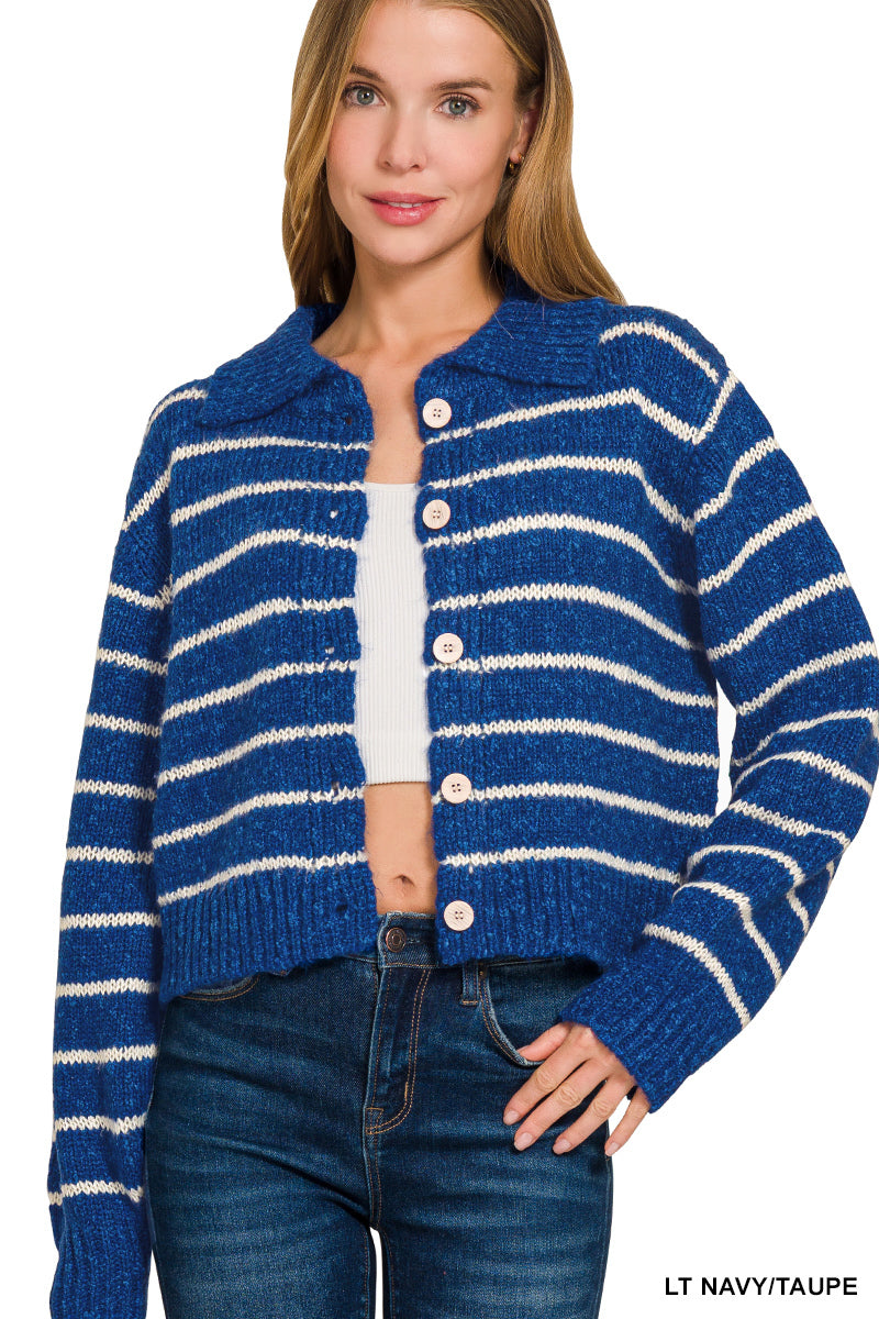 Striped cropped cardigan styled look