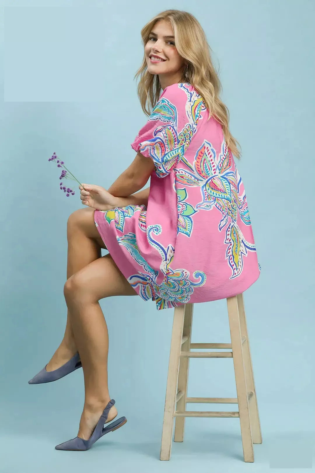 Boho Floral Print Mini Dress with Pockets styled look