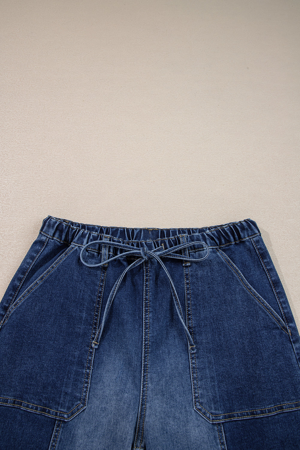 Wide Leg Jeans with Drawstring Waist and Raw Hem, view 21