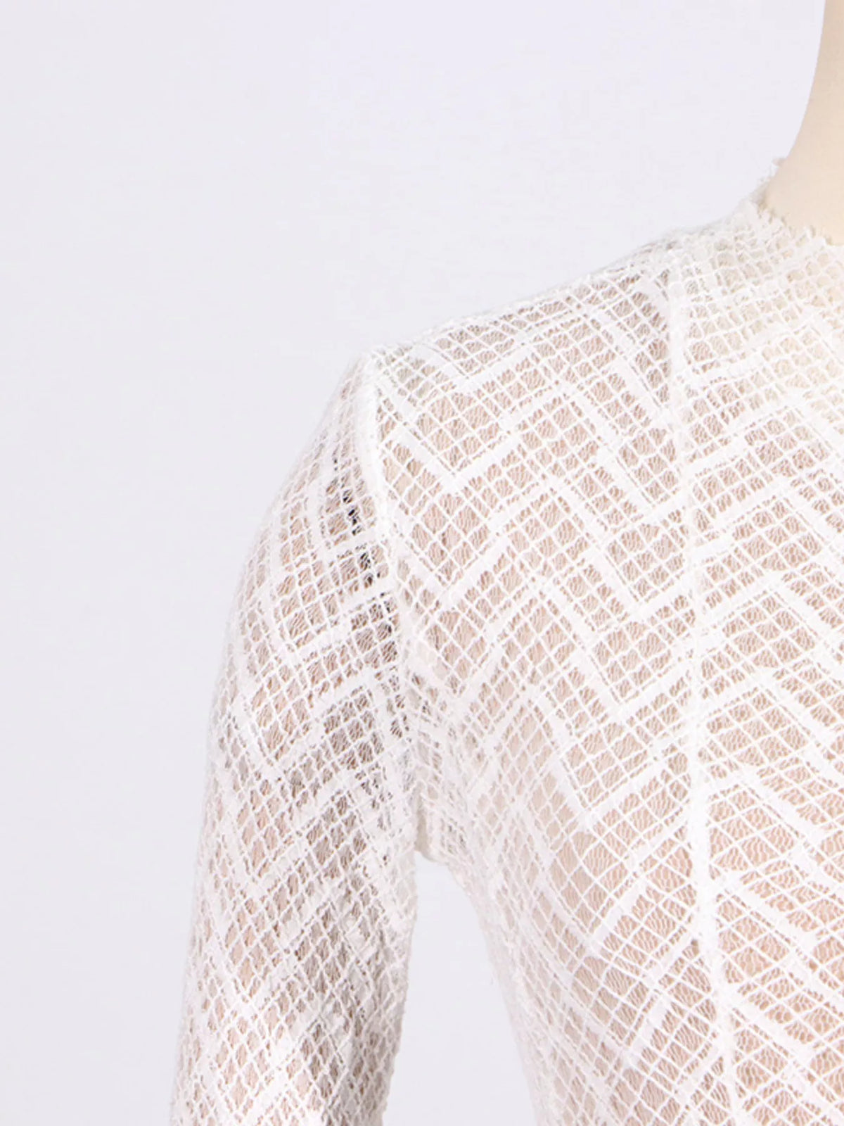 white lace mock neck long sleeve maxi dress back view
