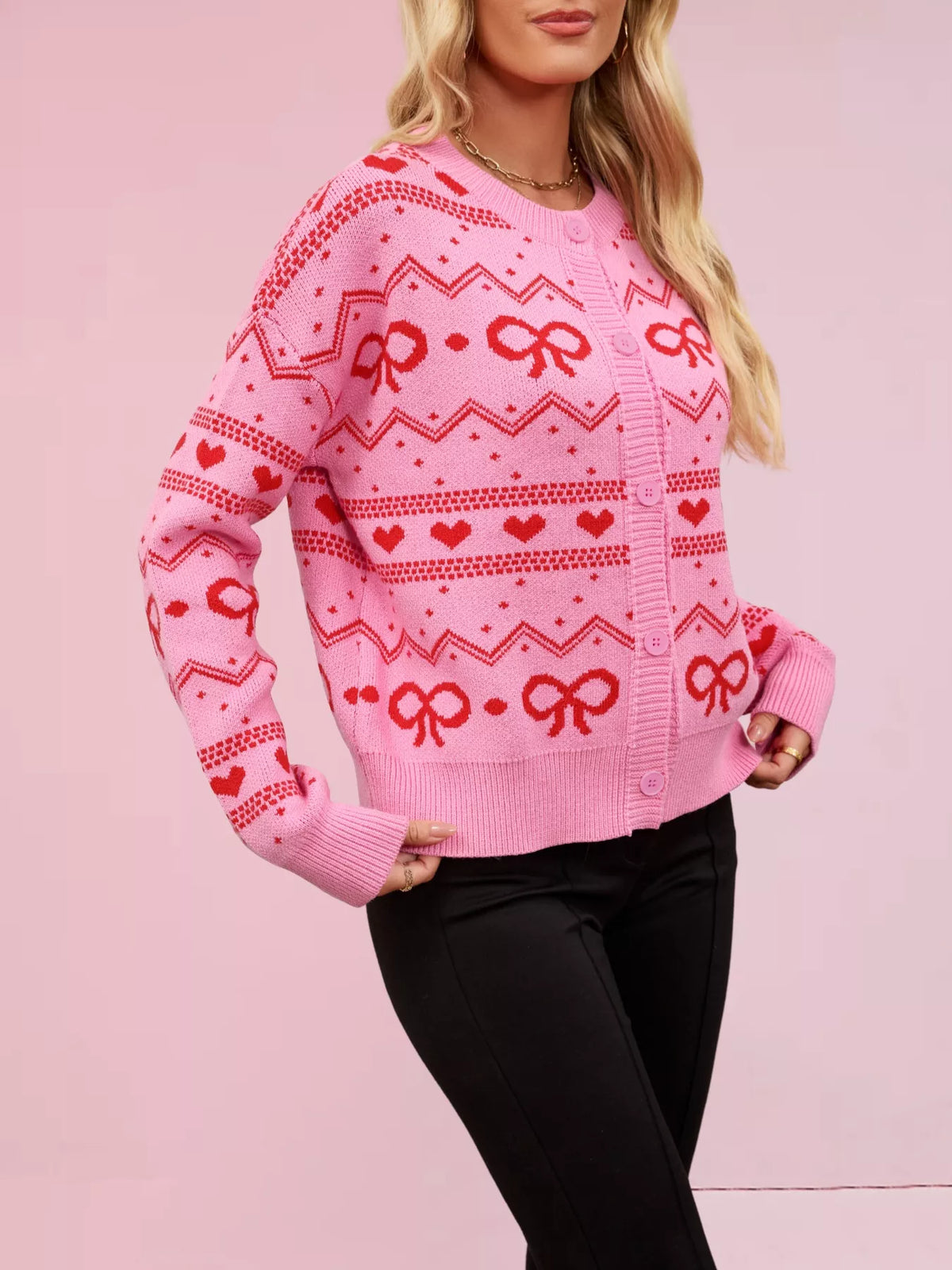 Bow motif cardigan knit detail