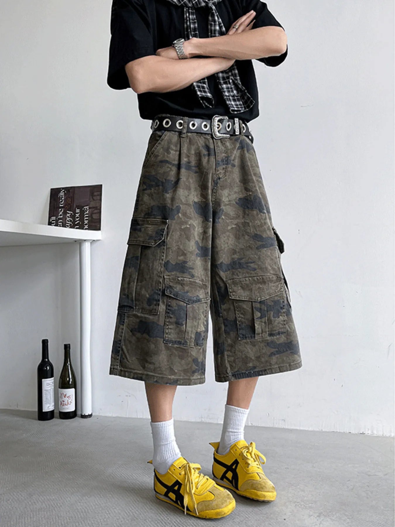 Men's Full Size Camouflage Wide Leg Denim Shorts Plus Size - Fashorio