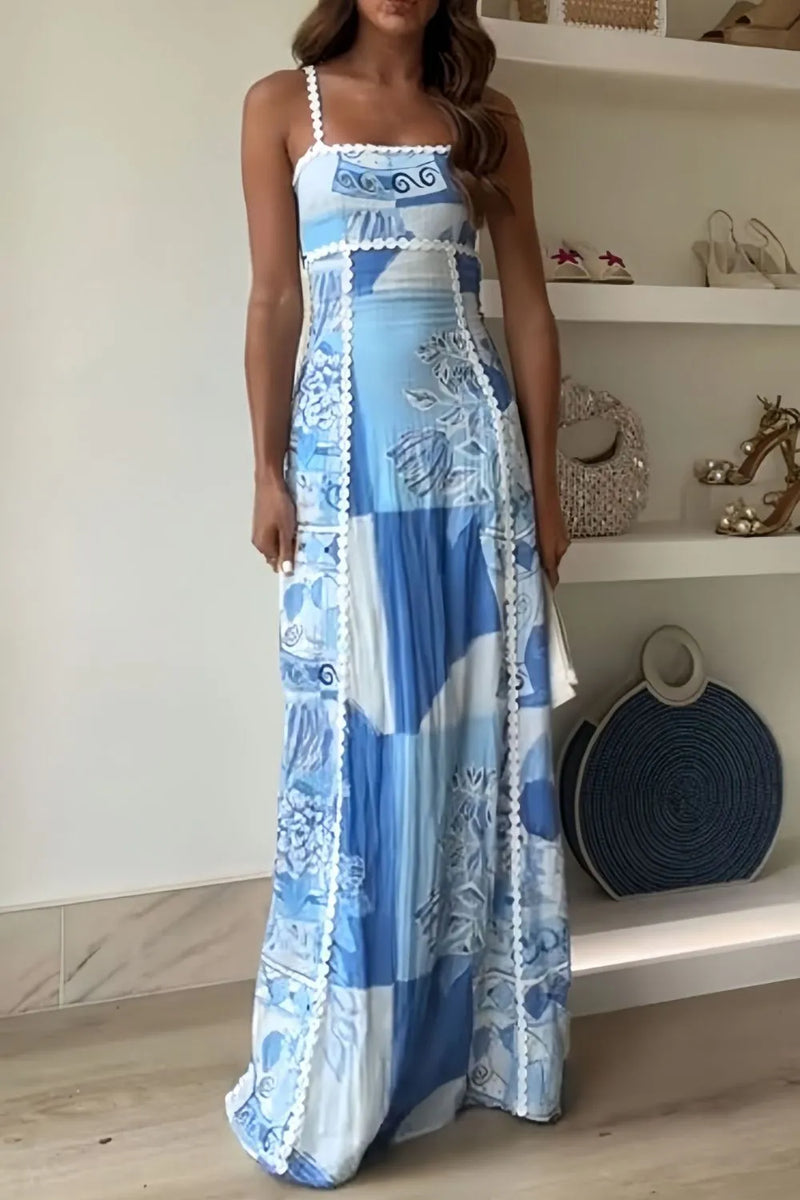 Printed square neck cutout back maxi dress front