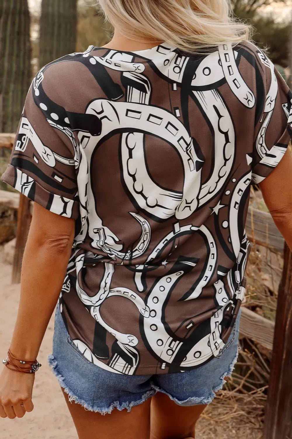 Printed Round Neck Short Sleeve T-Shirt - Fashorio