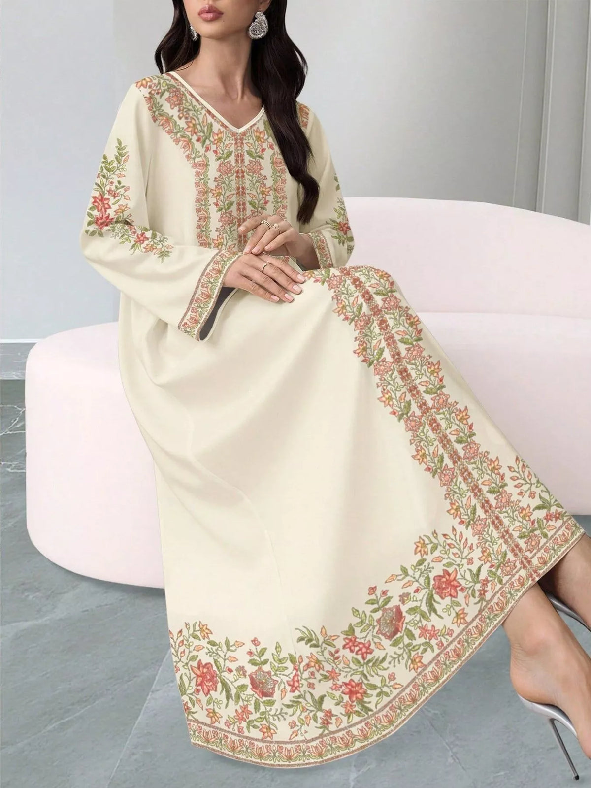 floral long sleeve maxi dress side view