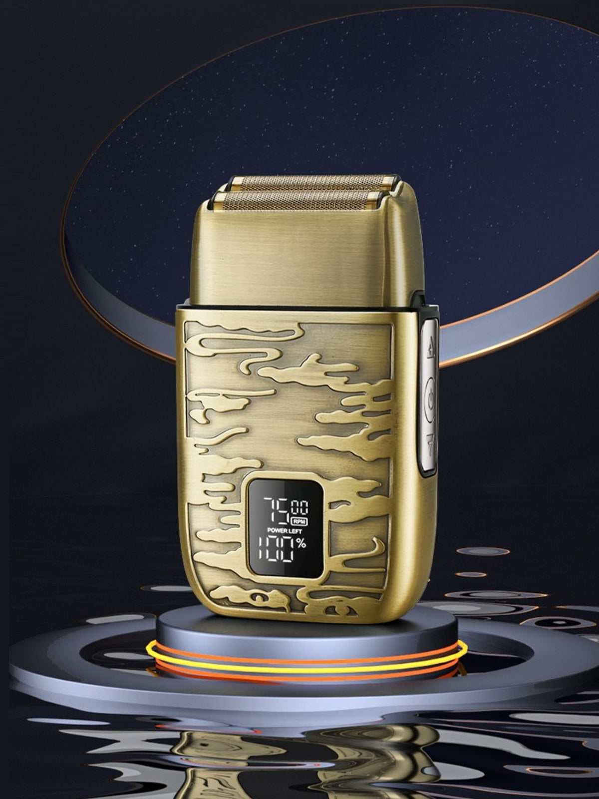 Gold foil electric shaver front view