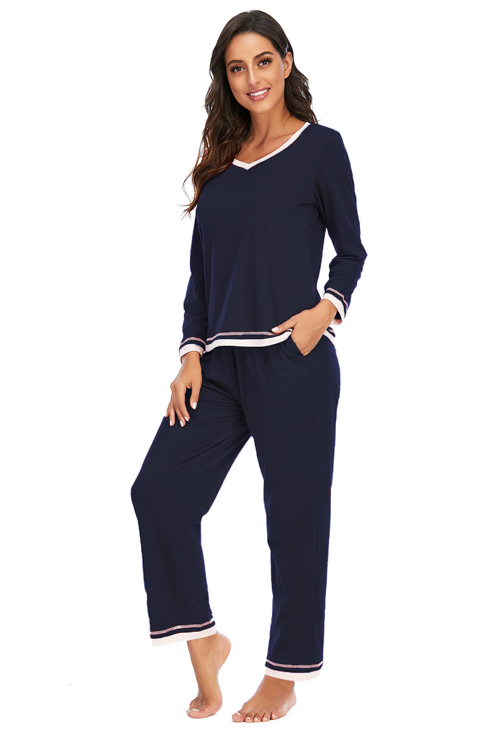 V-Neck Top and Pants Lounge Set - Fashorio