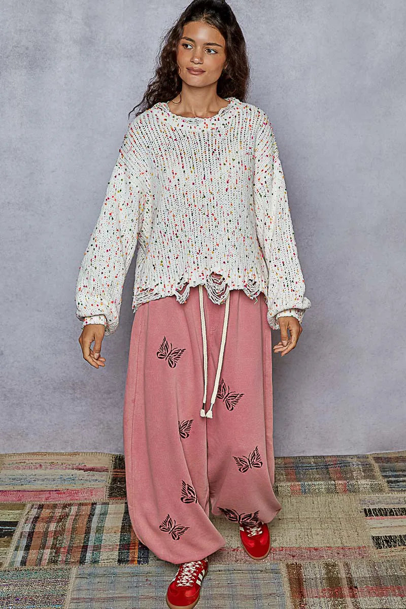 POL Round Neck Fringed Hem Sweater - Fashorio