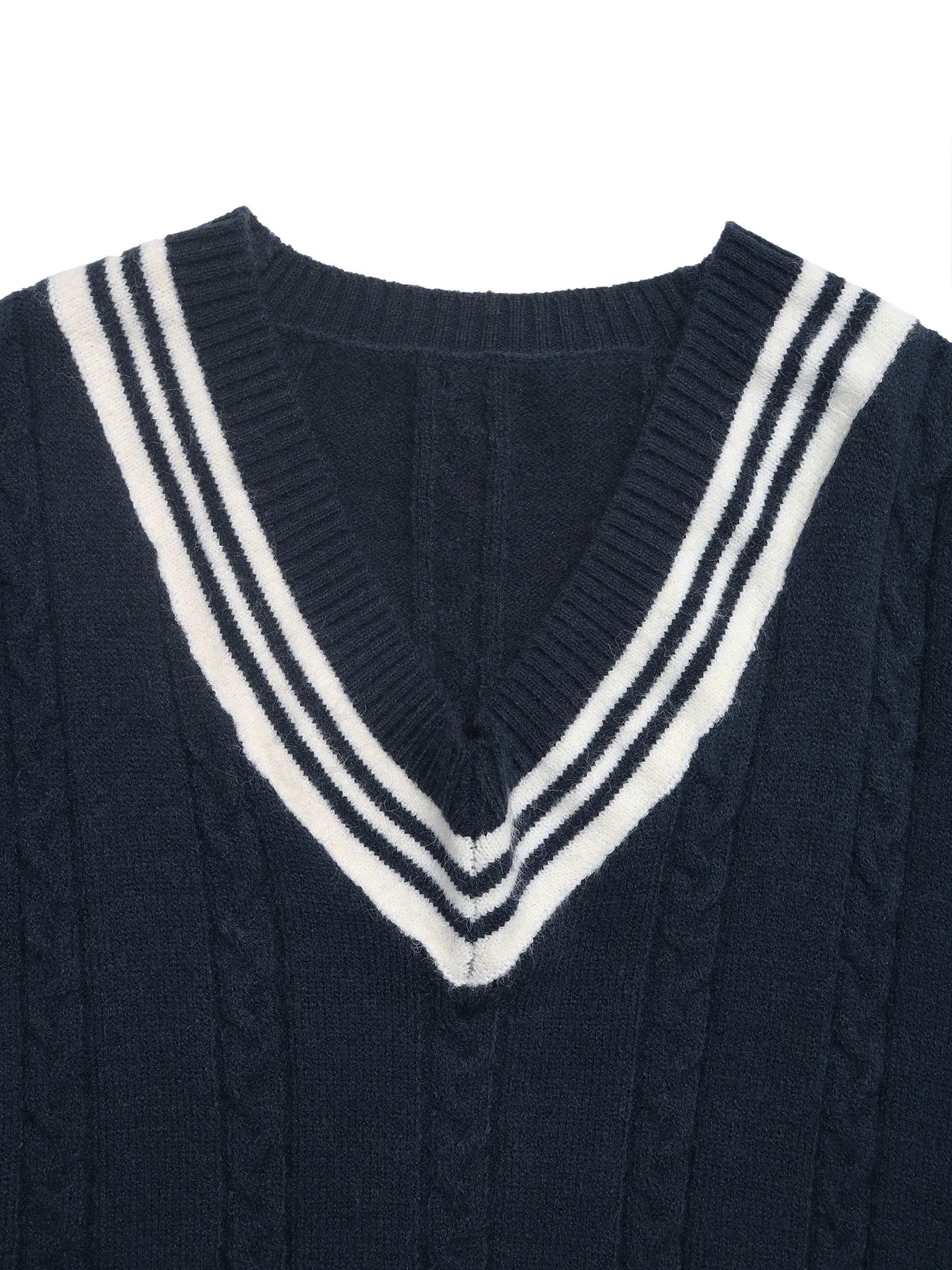 Contrast Striped V-Neck Sweater - Fashorio