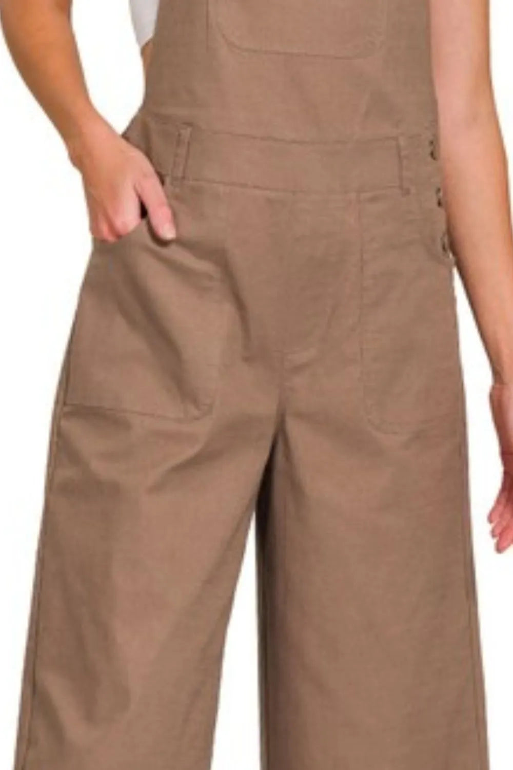 Woven Spaghetti Strap Overalls side view