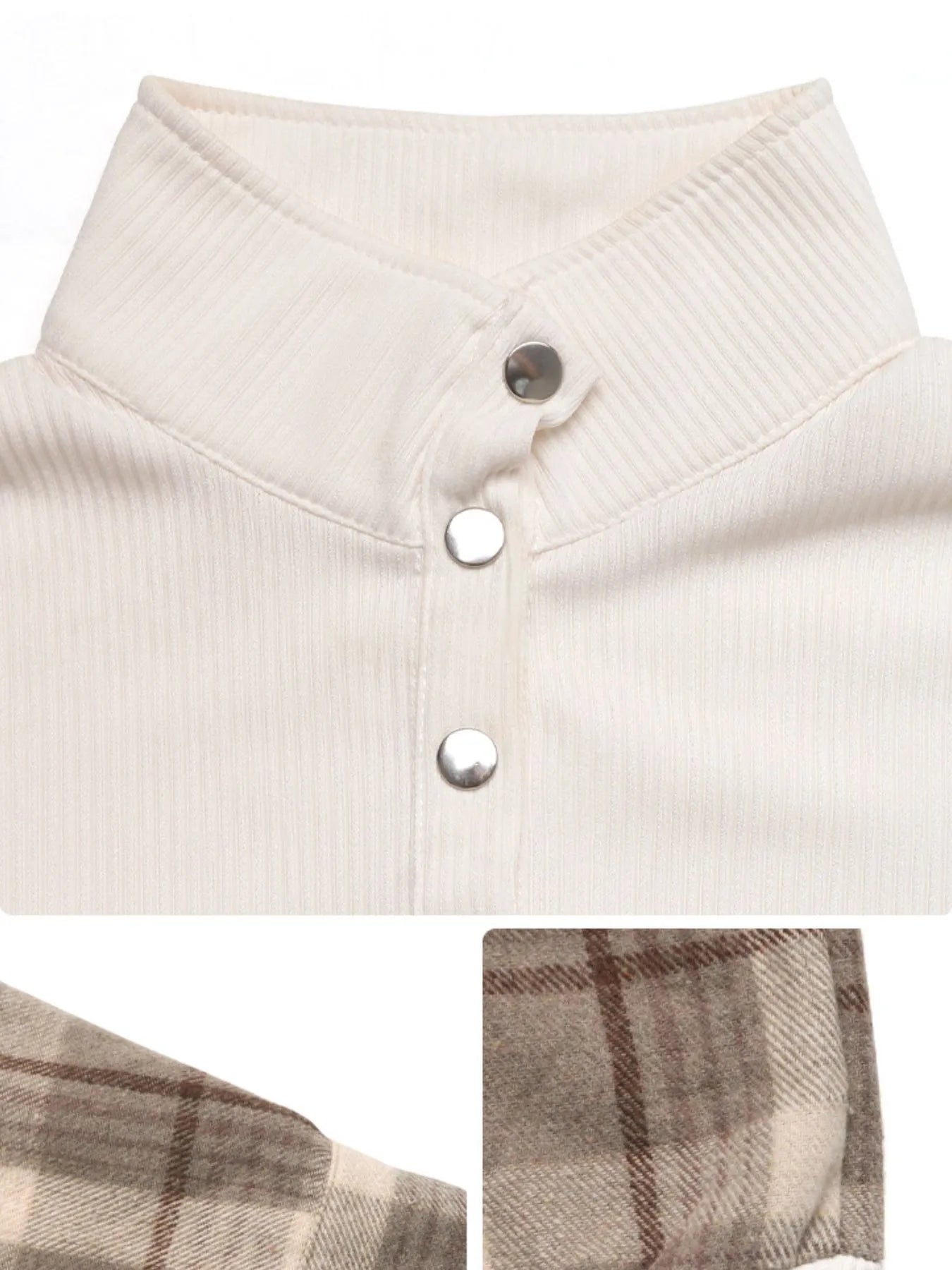 Snap Down Plaid Long Sleeve Sweatshirt - Fashorio