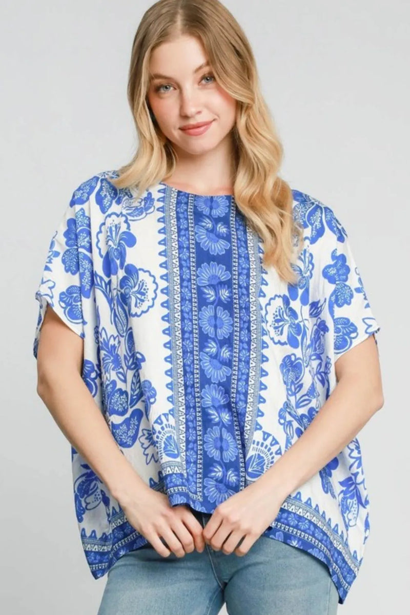 Floral border print oversized top plus size front view