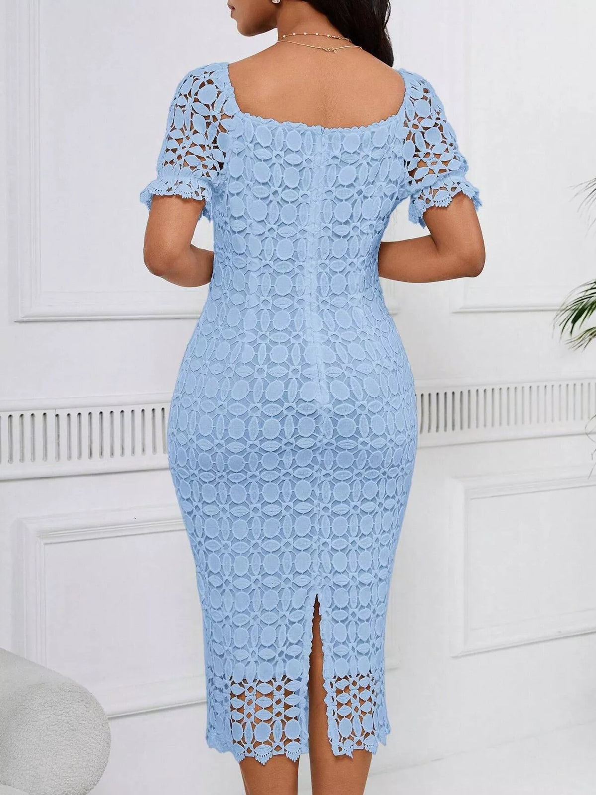 lace short sleeve midi dress close up