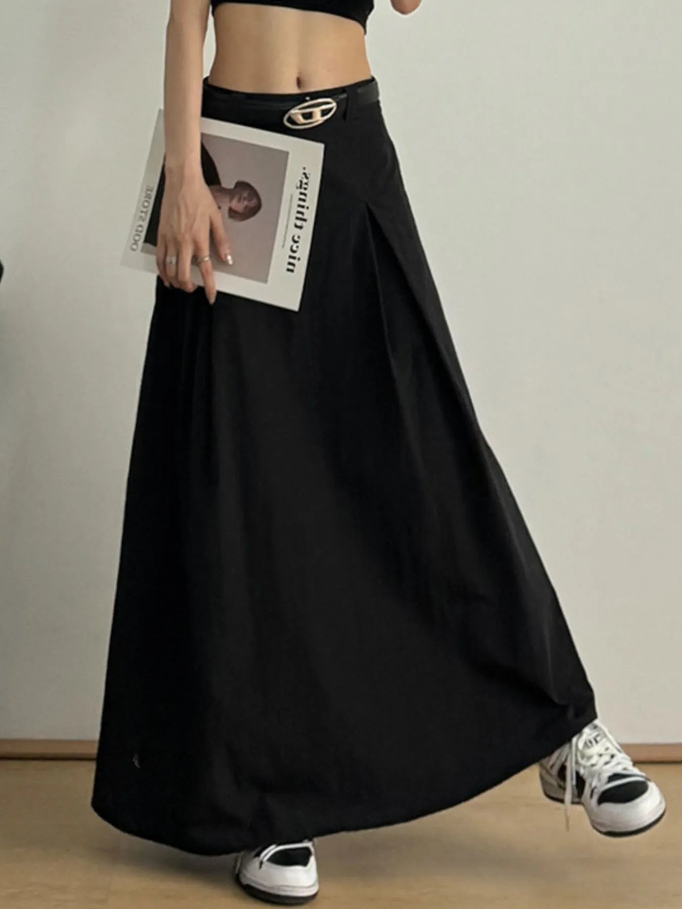 High Waist A-Line Maxi Skirt Black - Fashorio