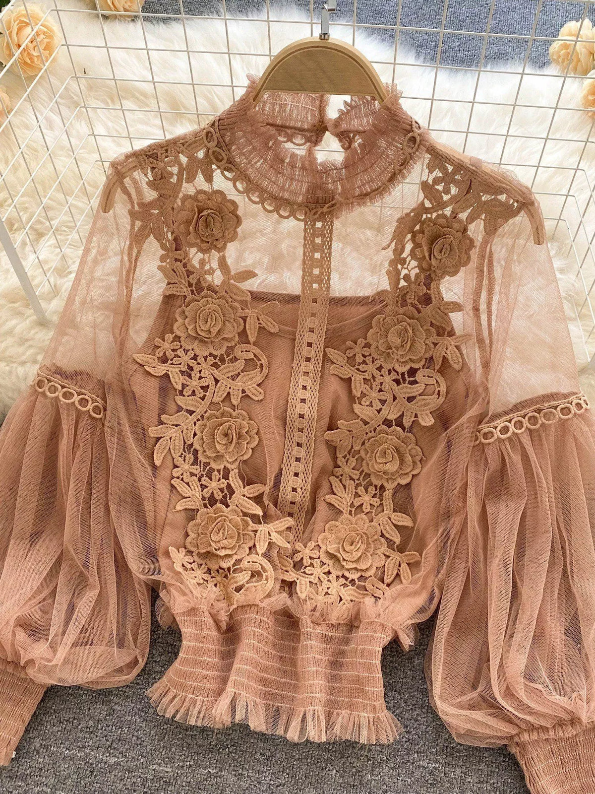 Floral Lace Blouse and Cami Two Piece Set, view 23