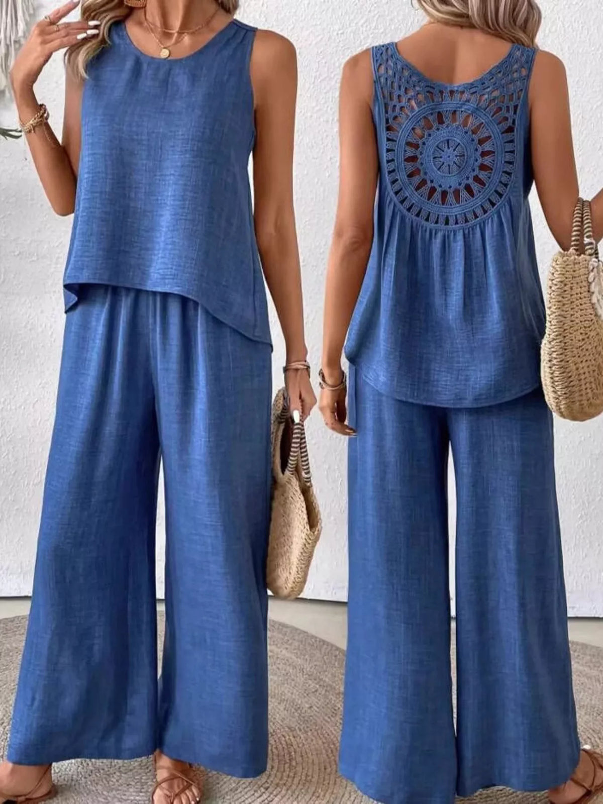 Round neck two piece set close up