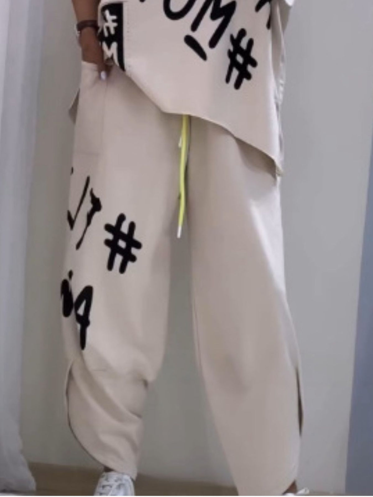 Letter Round Neck Tee and Pants Set Plus Size, view 15