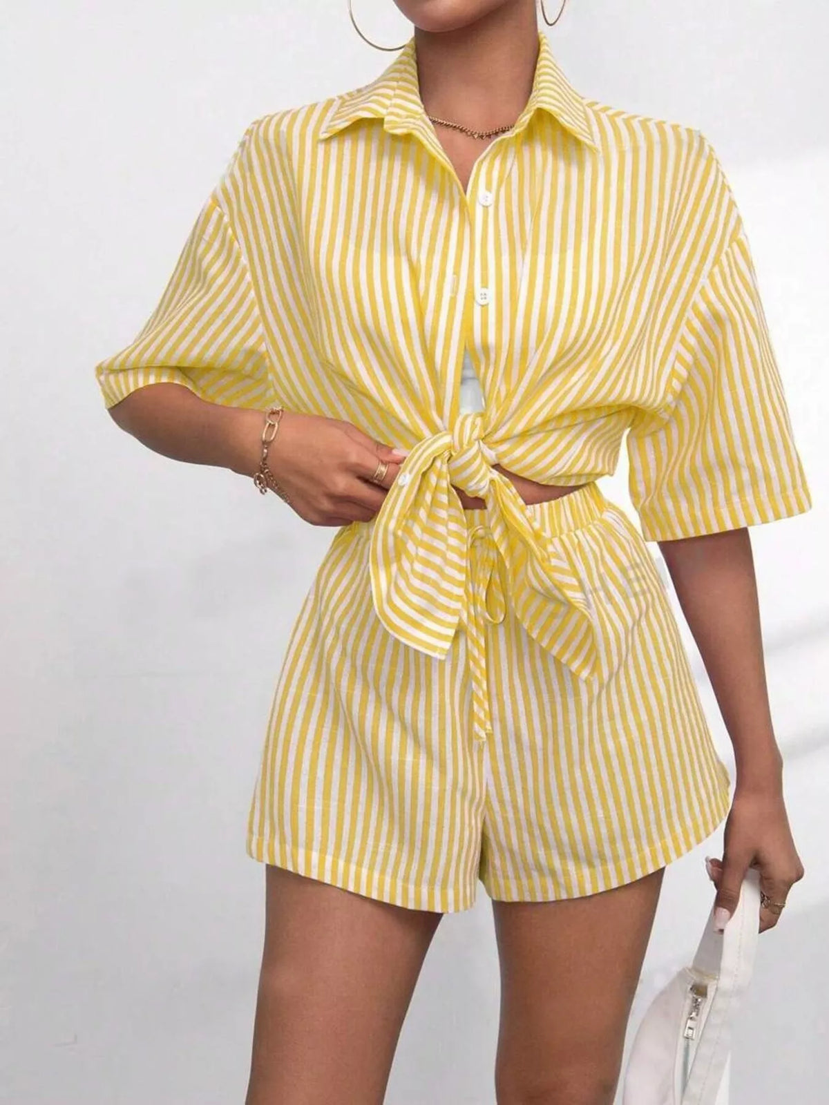 Striped shirt button front detail