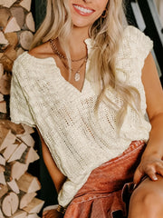 Notched Short Sleeve Sweater - Fashorio