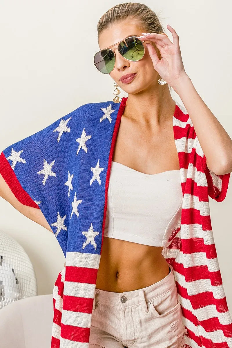BiBi American Flag Low Gauge Knit Cardigan - Fashorio