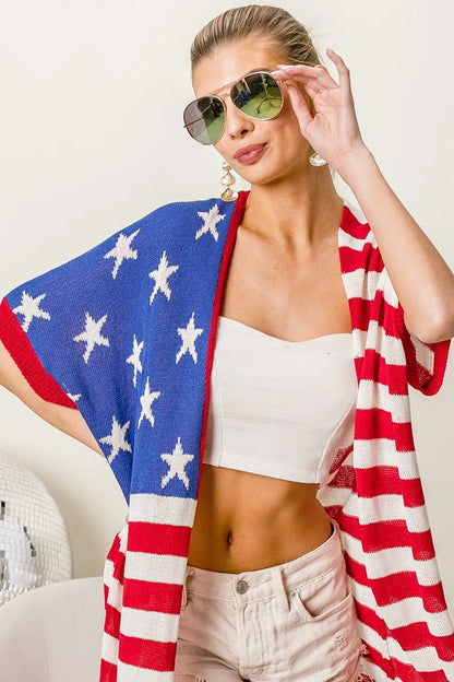 BiBi American Flag Low Gauge Knit Cardigan - Fashorio