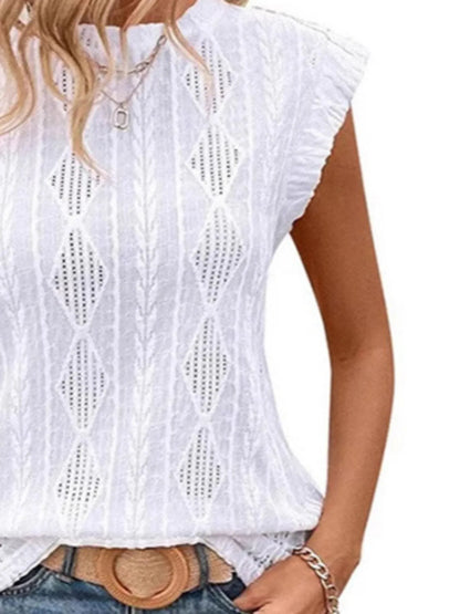 Openwork Round Neck Top - Fashorio