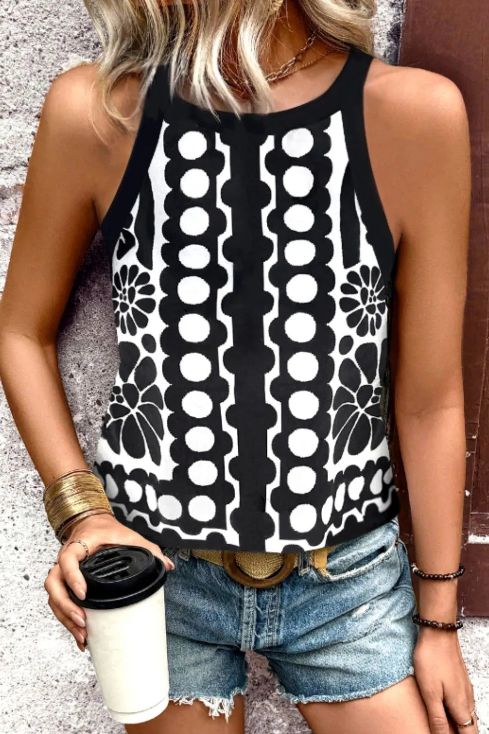 Geometric Print Sleeveless Tank Top - Fashorio