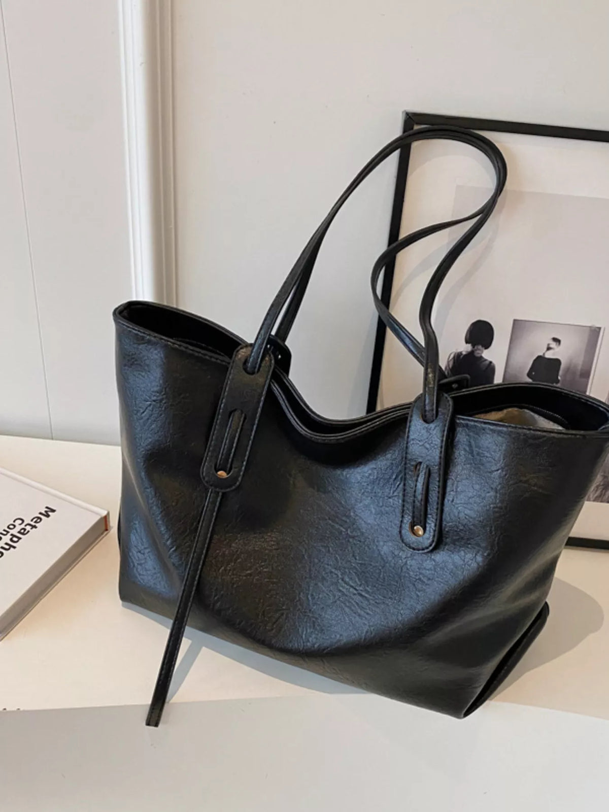 Slouchy tote purse styled with outfit