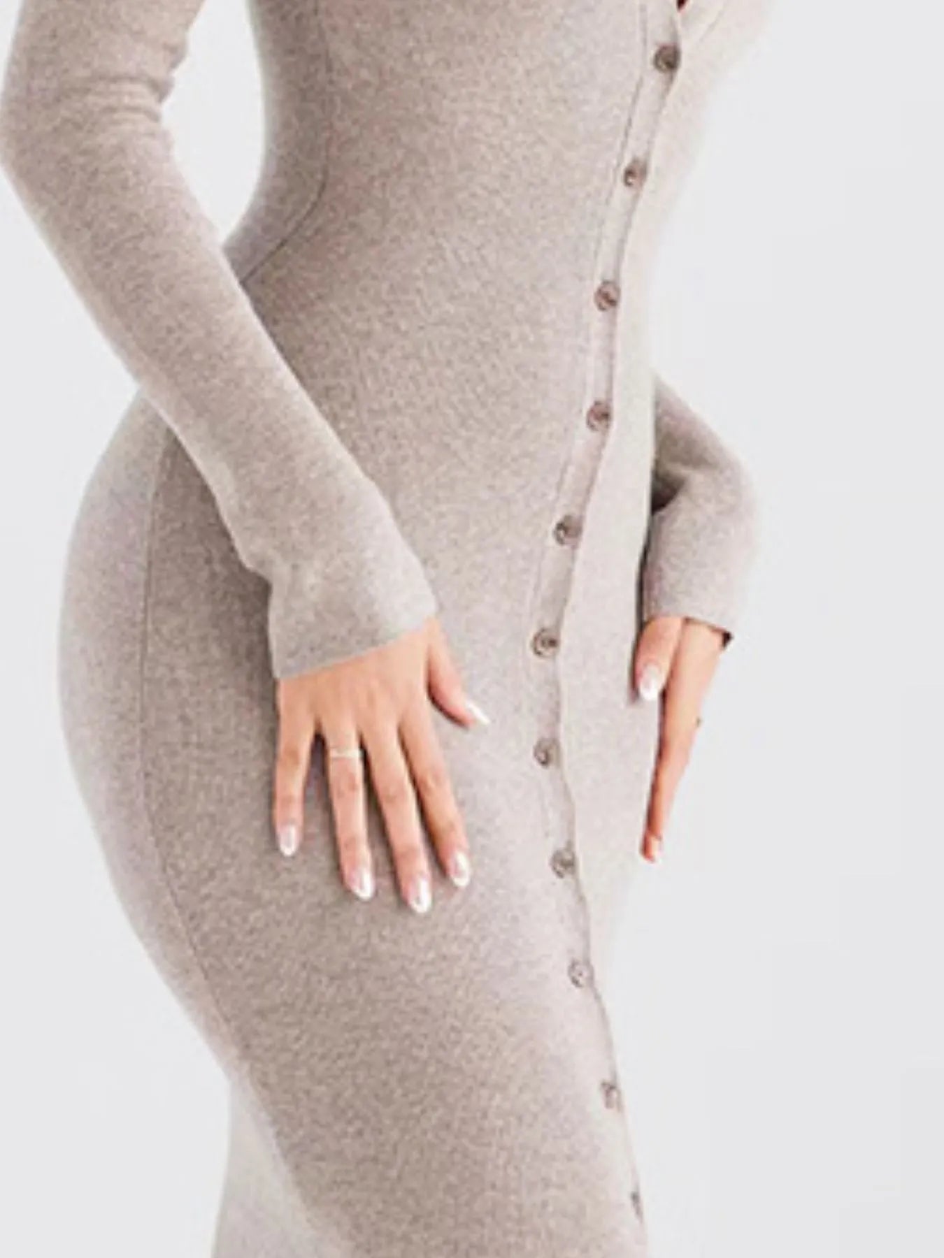 Button Front Long Sleeve Sweater Dress - Fashorio