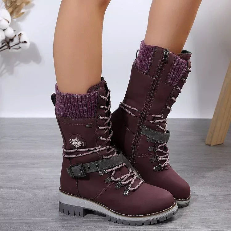 Lace Up Block Heel Boots in purple
