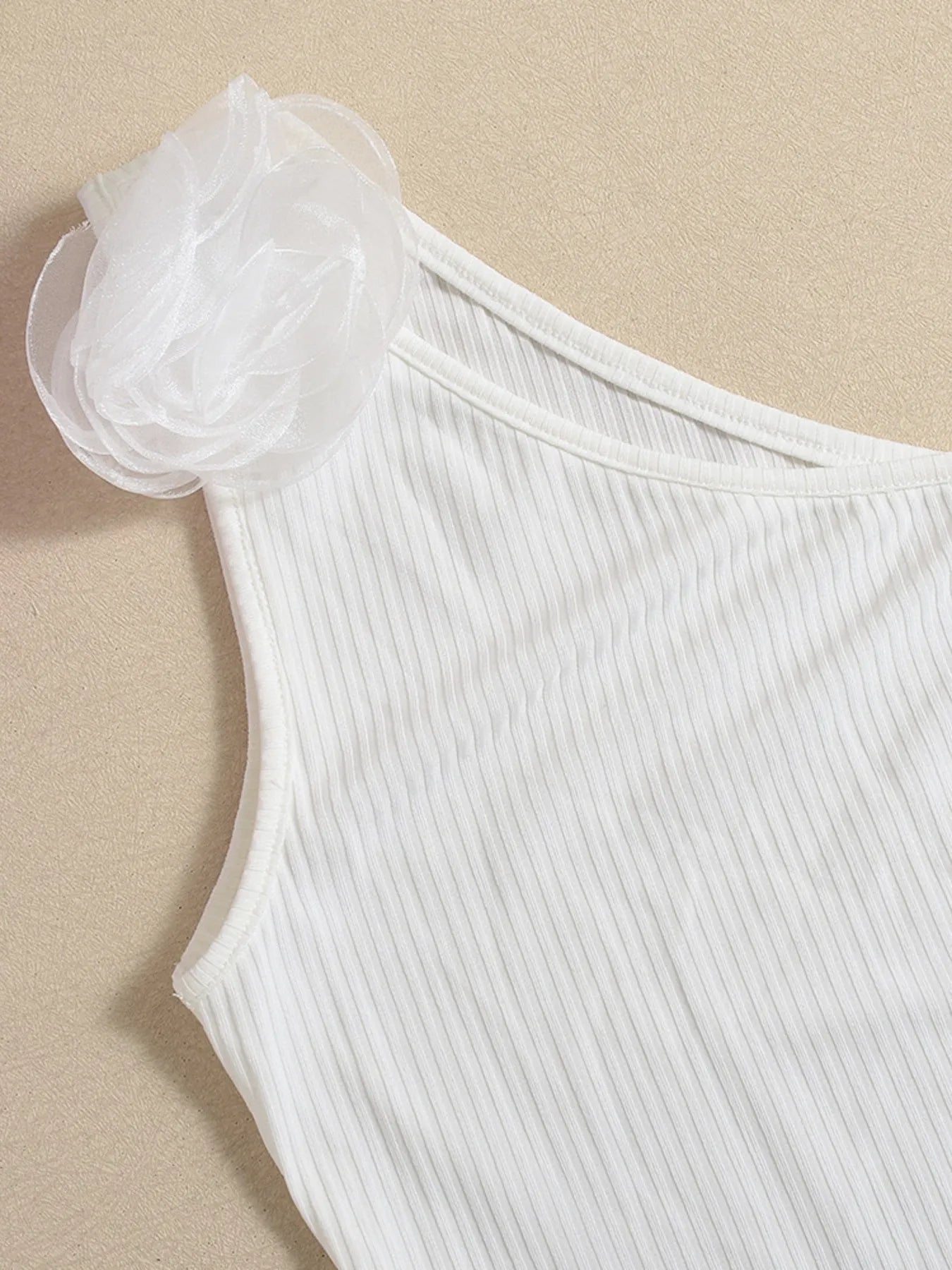 Flower Ribbed Single Shoulder Tank - Fashorio