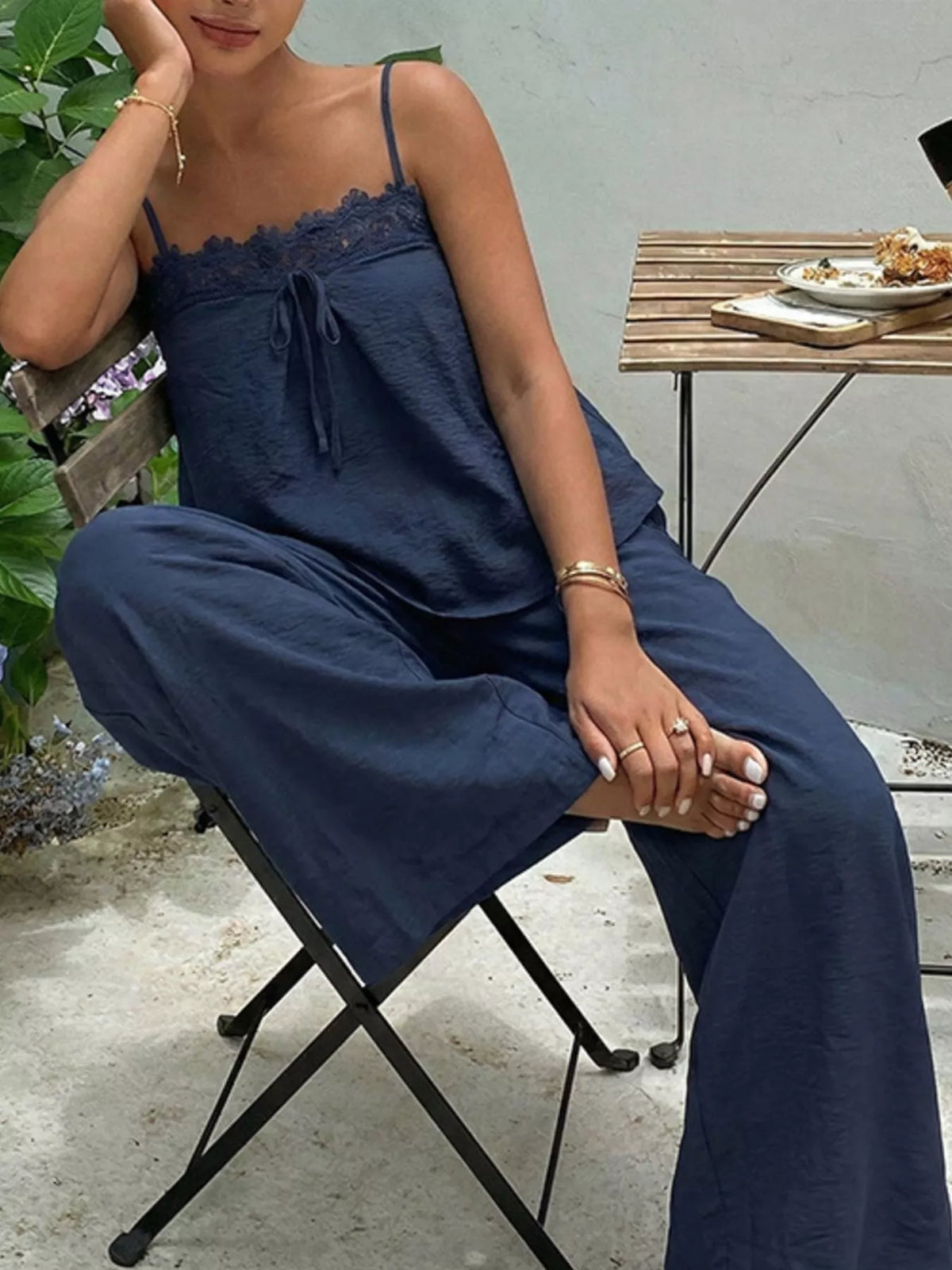 Blue coordinated set side styling view