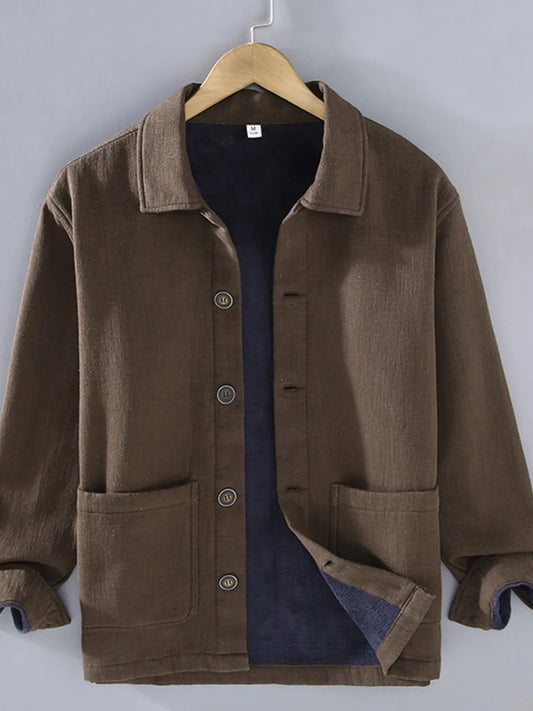 Men's Plus Size Button Up Long Sleeve Shacket Brown - Fashorio