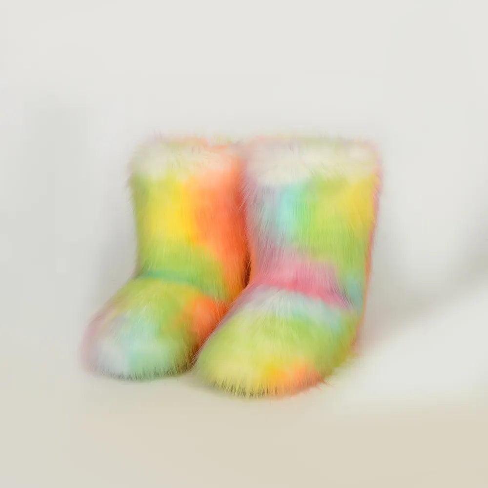 Multi thermal fuzzy platform boots back heel view