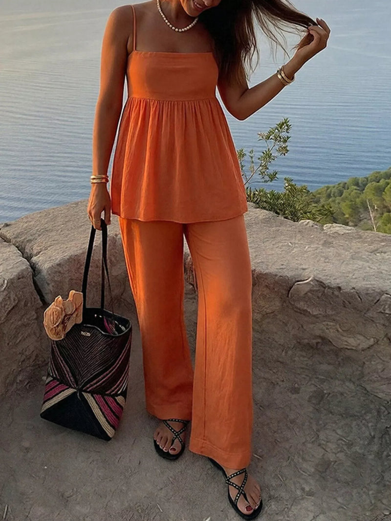 Square neck cami and wide leg pants set front view
