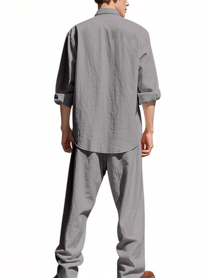 Men's Full Size Button Up Shirt and Pants Set Plus Size - Fashorio