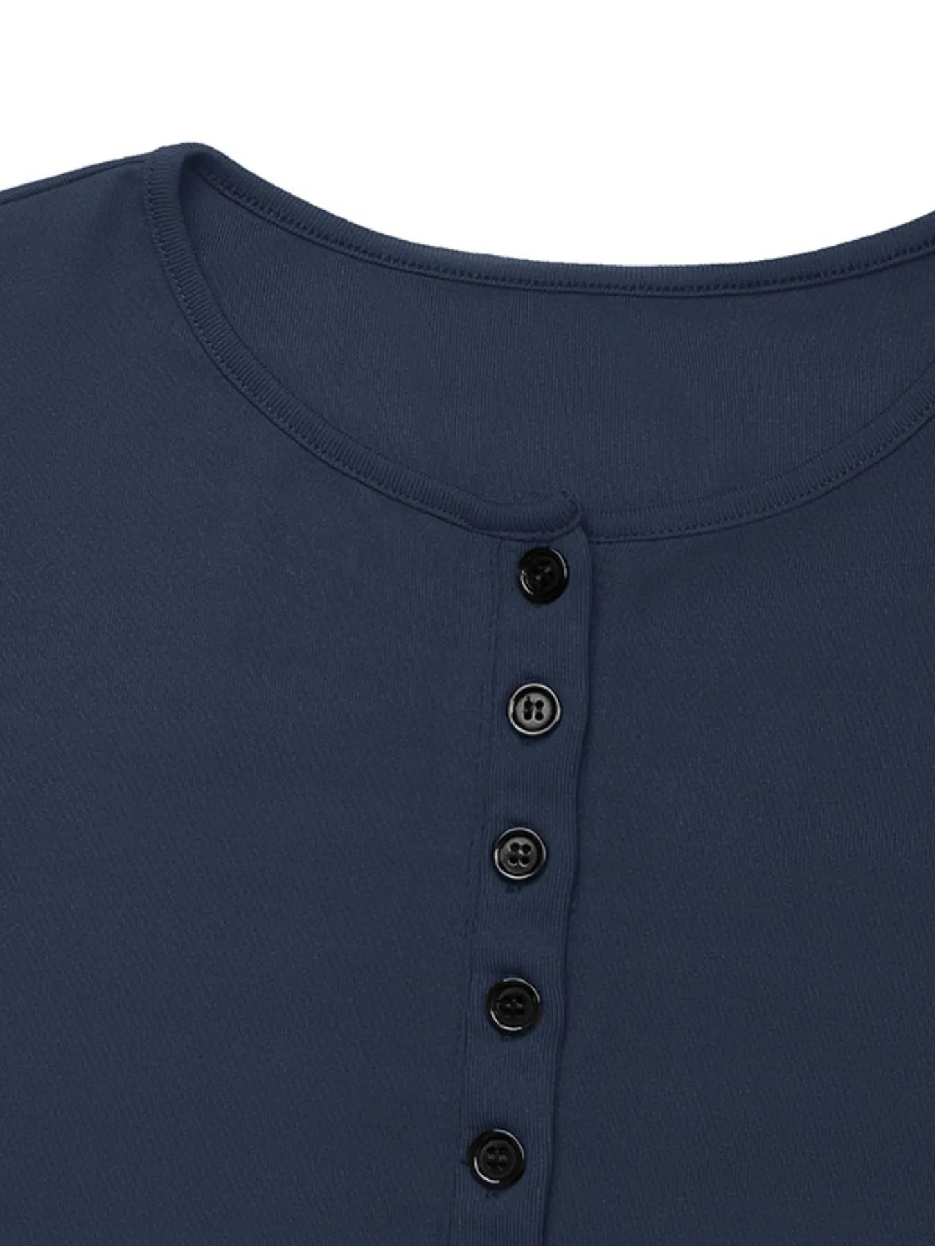 Long Sleeve Button Front Fitted T-Shirt - Fashorio