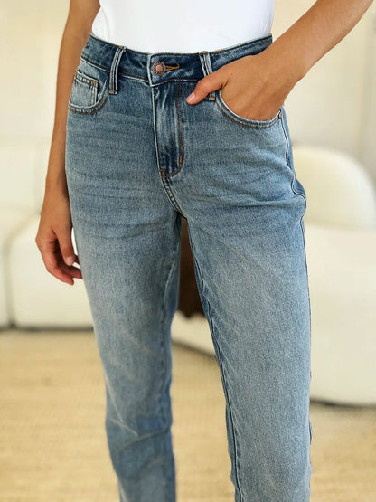 Judy Blue Full Size Mid Rise Rigid Magic Release Hem Jeans - Fashorio