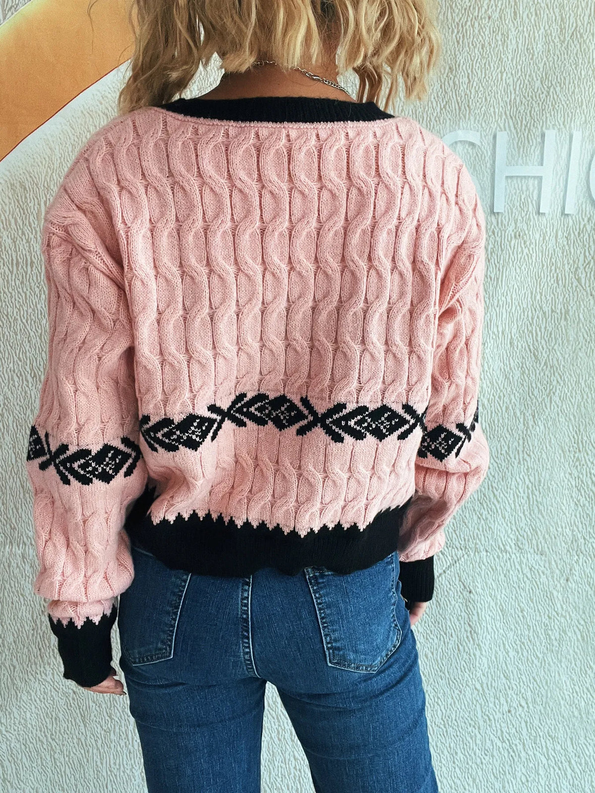 Cable Knit V Neck Sweater side view