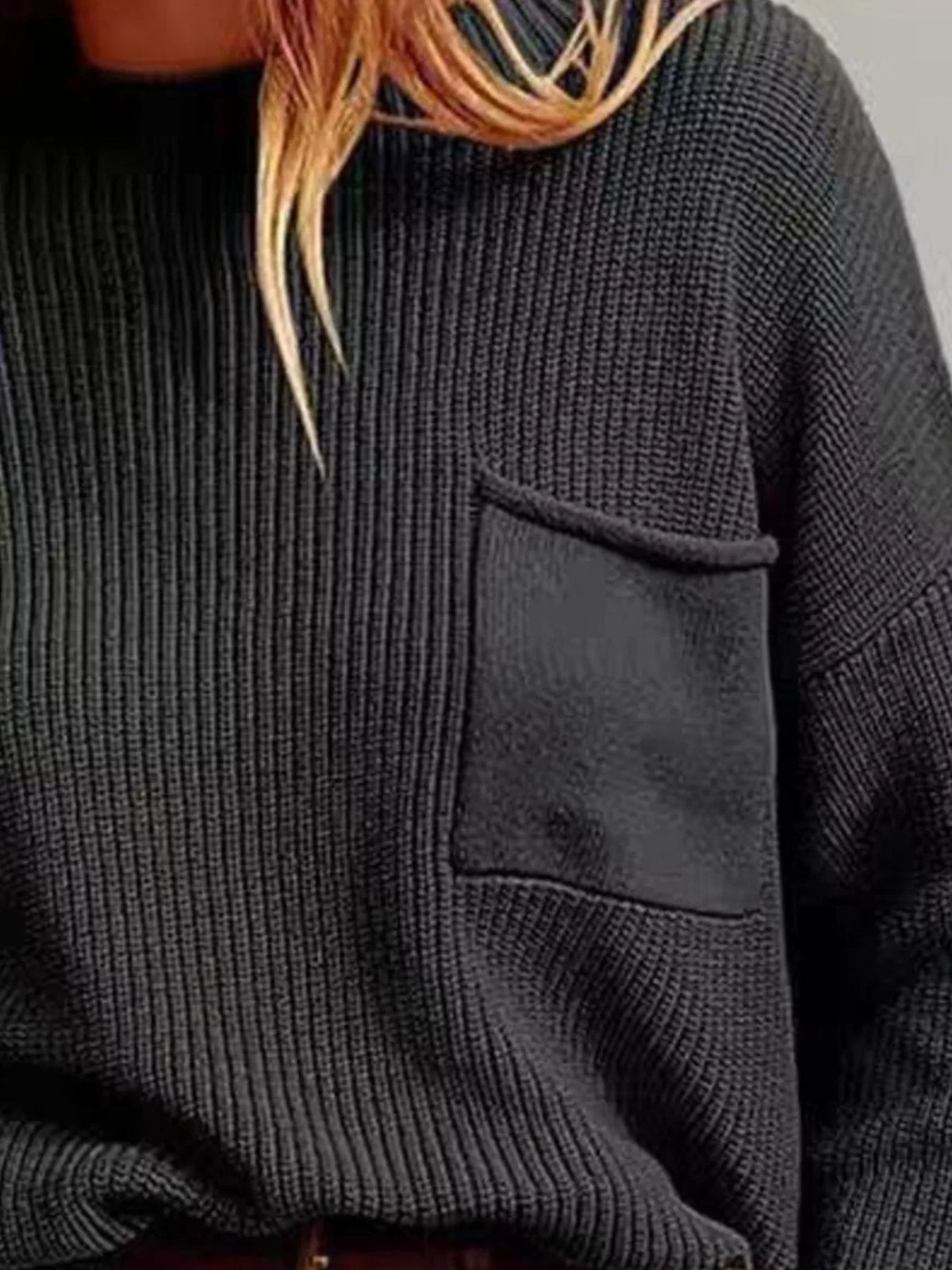 pocket detail dropped shoulder ribbed sweater full length view