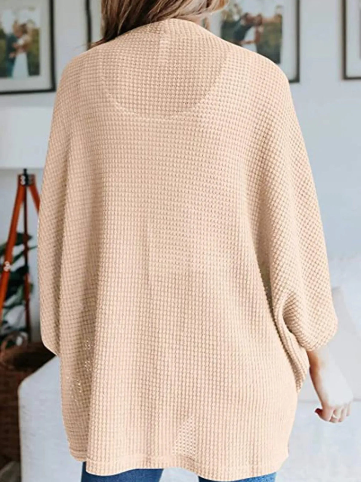 waffle knit open front plus size cardigan sleeve and cuff detail